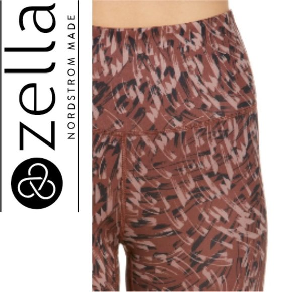 🆕️ NEW Zella High Waist Studio Lite Crop Leggings in Brown Marron Brush Stroke - Picture 5 of 9